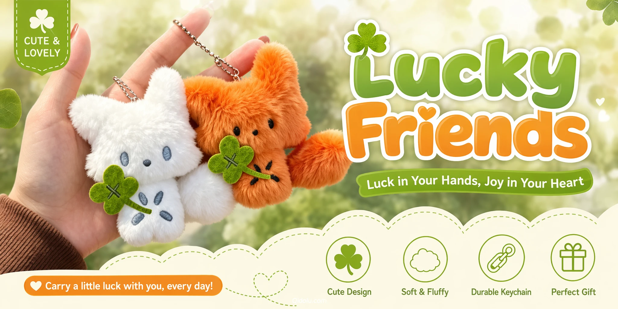 Lucky Four-Leaf Clover Twin Bears Series — Sweet Healing Plush Keychains