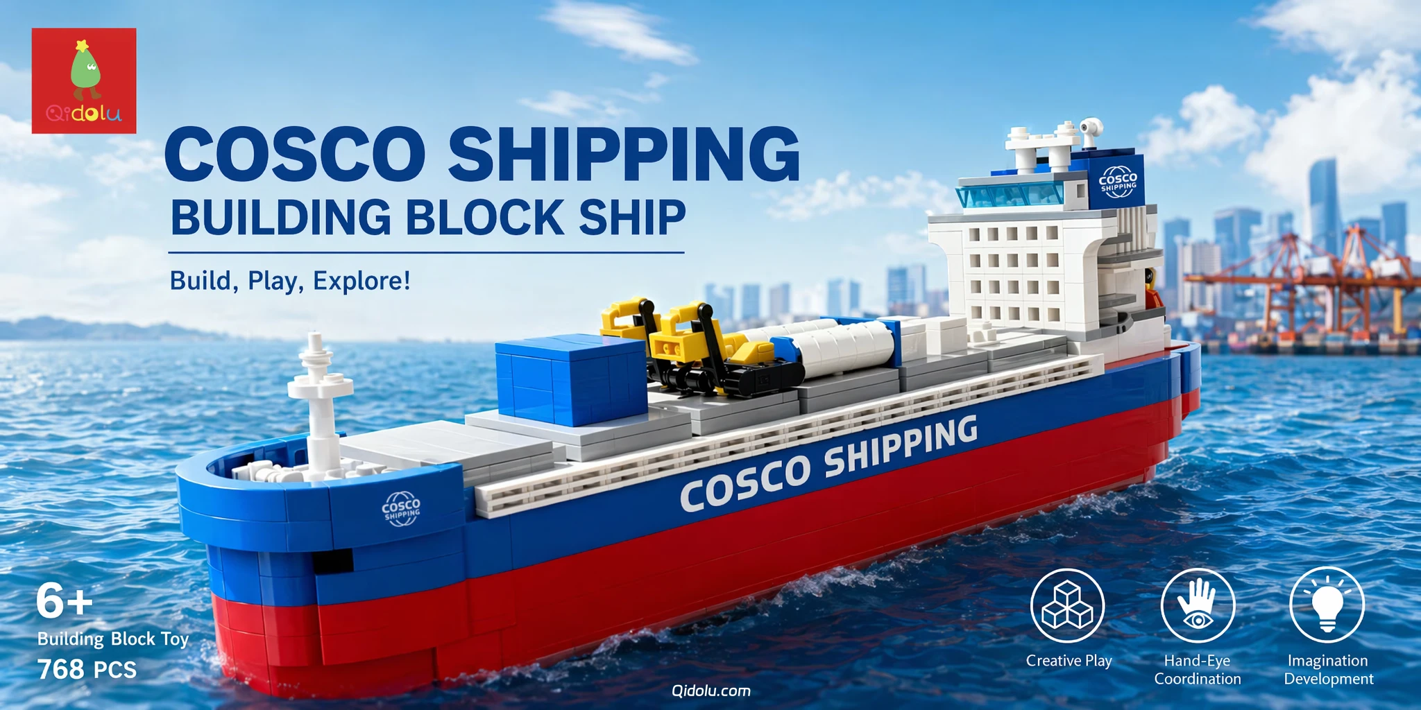 True-to-Life! 1-Meter COSCO Shipping Container Ship – A Massive Building Block Masterpiece
