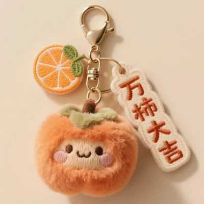 Good Fortune Persimmon” Plush Keychain – A Perfect Blend of Cuteness and Culture