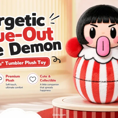 Energetic Tongue-Out Little Demon — “Doudou” Tumbler Plush Toy
